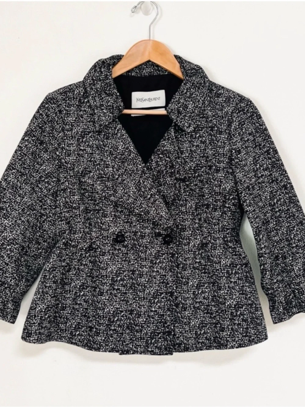 Yves Saint Laurent Black & White Tweed Double-Breasted Blazer - Picture 1 of 10